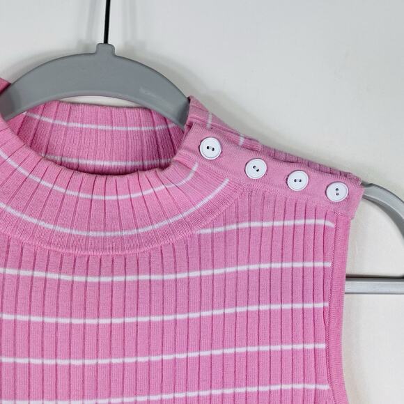 Talbots Size Small Striped Sleeveless Ribbed Mockneck Sweater Pink White - Picture 4 of 6